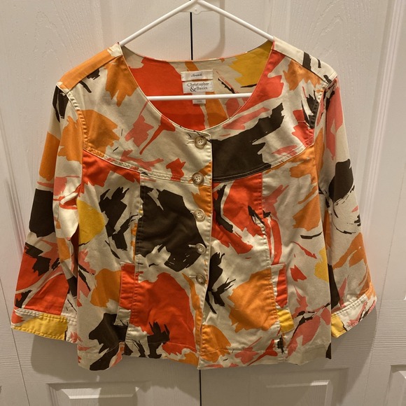 Christopher & Banks Jackets & Blazers - Christopher And Banks Jacket Women Medium‎ Orange Brown Multicolor Vivid Button